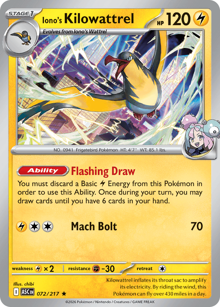 Iono's Kilowattrel - 072/295 - Ascended Heroes - Holofoil